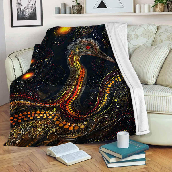 Aussie Dreamtime Australia Aboriginal Premium Blanket - Emu in Aboriginal Dot Art Style - View 1
