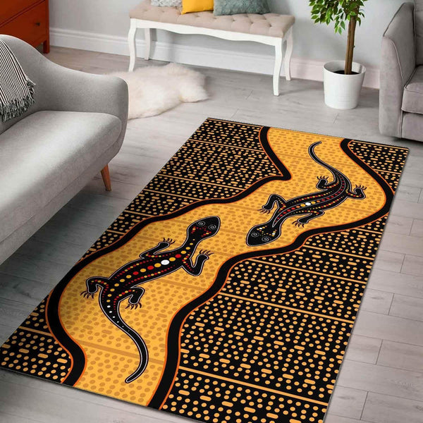 Aussie Dreamtime Australia Aboriginal Area Rug - Aboriginal art with twin Lizards - View 1