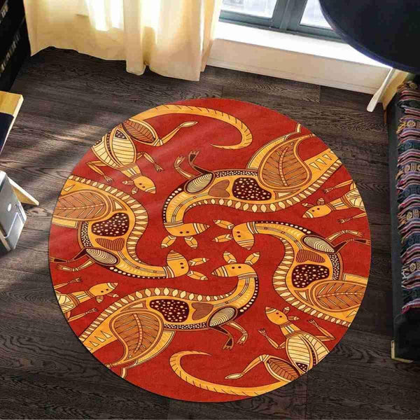Aussie Dreamtime Australia Aboriginal Round Rug - Kangaroos Union Connection Dot art concept - View 1