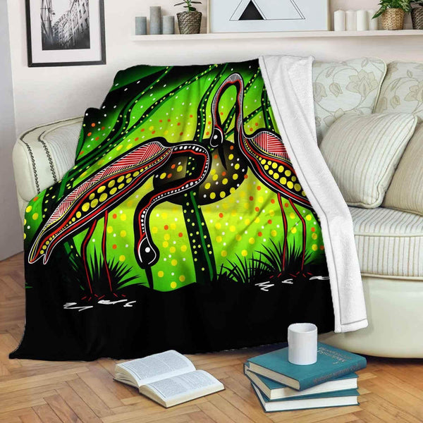 Aussie Dreamtime Australia Aboriginal Premium Blanket - Aboriginal dot art design with Heron - View 1