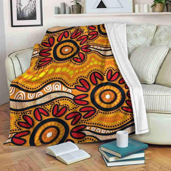 Aussie Dreamtime Australia Aboriginal Premium Blanket - Aboriginal Art Dot painting background - View 1
