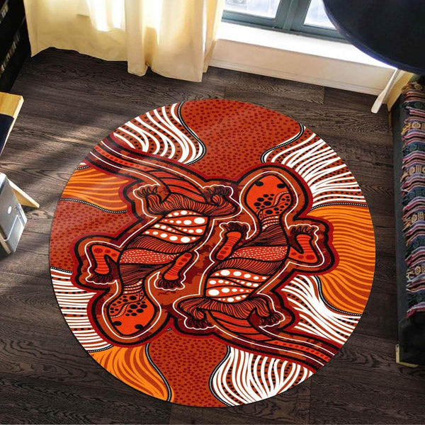 Aussie Dreamtime Australia Aboriginal Round Rug - Aboriginal Lizards painting - View 1