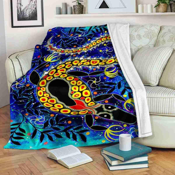 Aussie Dreamtime Australia Aboriginal Premium Blanket - Dreamtime Crocodile Artwork - View 1