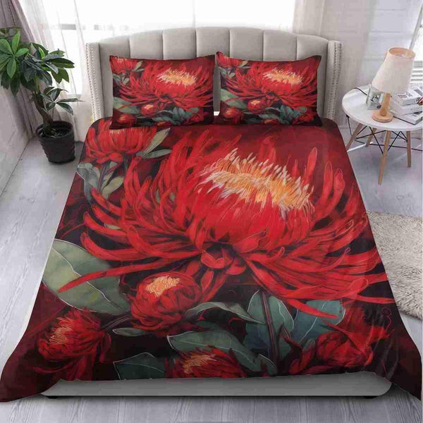 Aussie Dreamtime Australia Bedding Set - Red Waratah Exotic Watercolor Painting - View 1