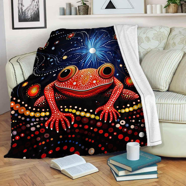 Aussie Dreamtime Australia Aboriginal Premium Blanket - Adorable Frog dot painting style - View 1