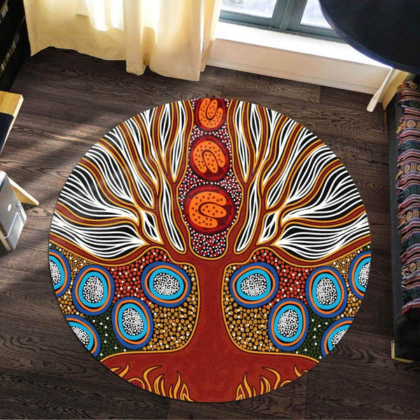 Aussie Dreamtime Australia Aboriginal Round Rug - Aboriginal dot Tree of Life painting - View 1