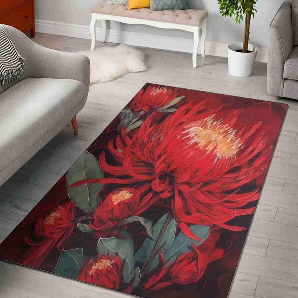 Aussie Dreamtime Australia Area Rug - Red Waratah Exotic Watercolor Painting - View 1
