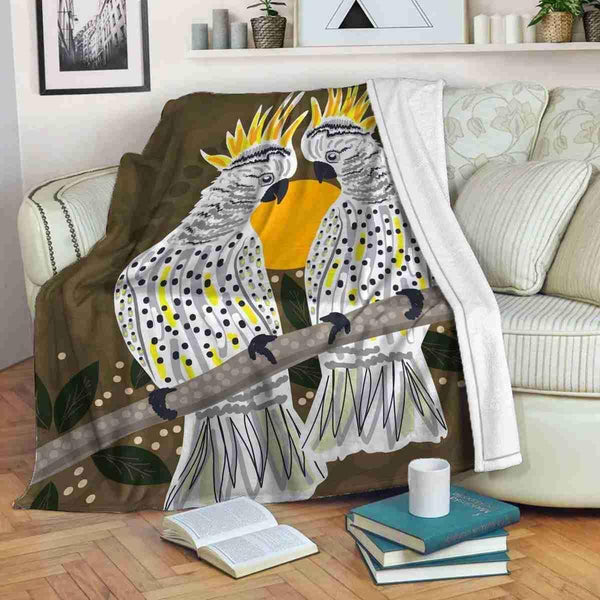 Aussie Dreamtime Australia Aboriginal Premium Blanket - Cockatoo Bird art in Aboriginal style - View 1