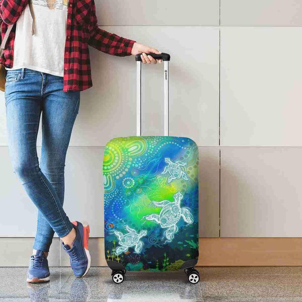 Aussie Dreamtime Australia Aboriginal Luggage Cover - Turtles Dreaming in Ocean Painting - View 1