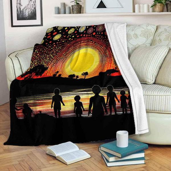 Aussie Dreamtime Australia Aboriginal Premium Blanket - Harmonious Landscape with Human Figures - View 1