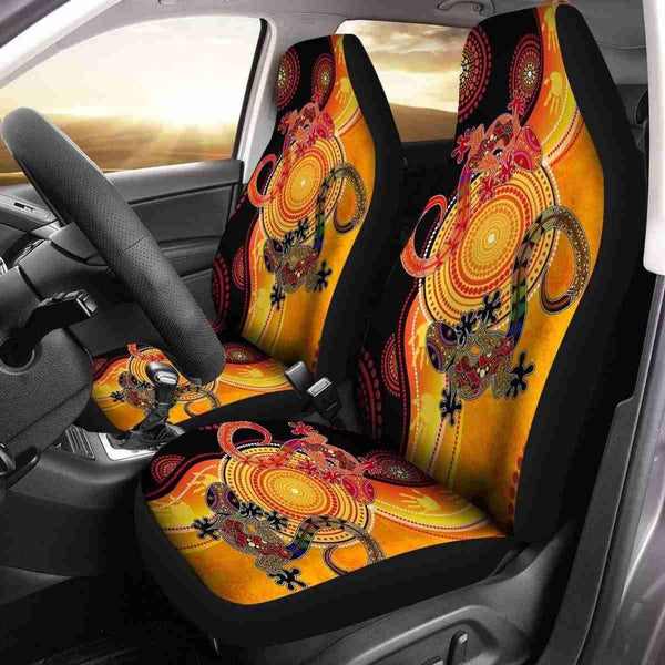 Aussie Dreamtime Australia Aboriginal Car Seat Cover - Dot Art Painting of Two Geckos - View 1