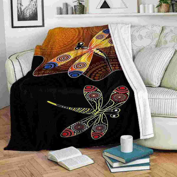 Aussie Dreamtime Australia Aboriginal Premium Blanket - Dreaming Dragonflies - View 1