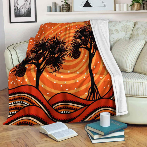 Aussie Dreamtime Australia Aboriginal Premium Blanket - Aboriginal art painting with Pandanus tree - View 1