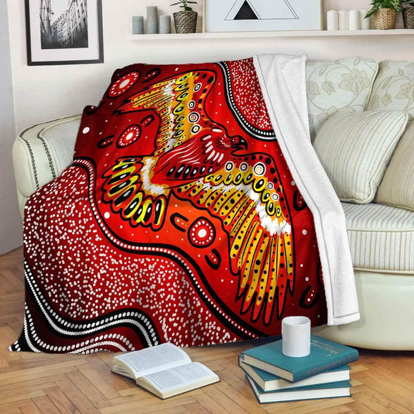 Aussie Dreamtime Australia Aboriginal Premium Blanket - Flying Eagle Aboriginal dot artwork - View 1