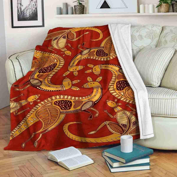 Aussie Dreamtime Australia Aboriginal Premium Blanket - Kangaroos Union Connection Dot art concept - View 1