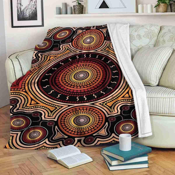 Aussie Dreamtime Australia Aboriginal Premium Blanket - Aboriginal Dot Connection Concept - View 1