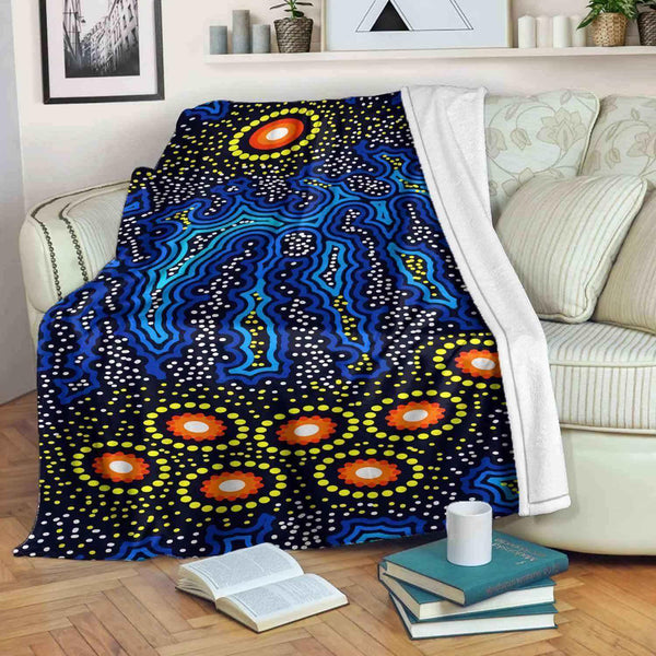 Aussie Dreamtime Australia Aboriginal Premium Blanket - Background of Aboriginal Inspired dot art dreaming - View 1