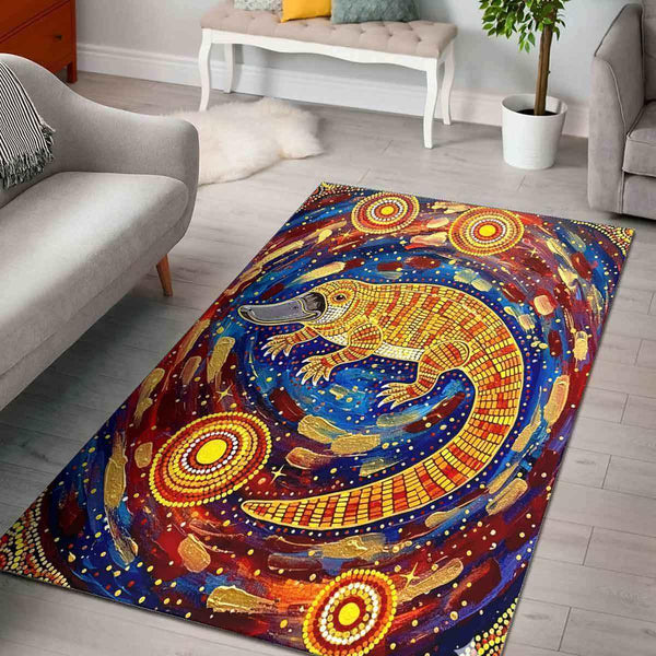 Aussie Dreamtime Australia Aboriginal Area Rug - Platypus in Aboriginal Dot Art Style - View 1