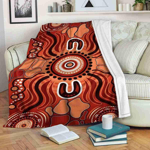Aussie Dreamtime Australia Aboriginal Premium Blanket - Aboriginal Dot Art Watercolor Painting Concept - View 1