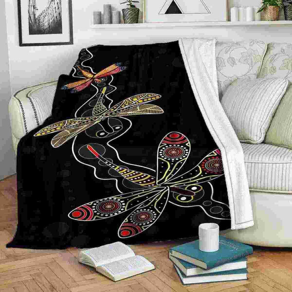 Aussie Dreamtime Australia Aboriginal Premium Blanket - Aboriginal art painting with Dragonfly - View 1