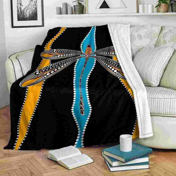 Aussie Dreamtime Australia Aboriginal Premium Blanket - Dragonfly Aboriginal dot art painting - View 1