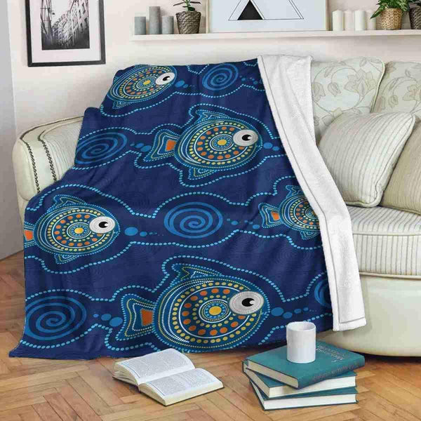 Aussie Dreamtime Australia Aboriginal Premium Blanket - Aboriginal Fish Dot Art Concept - View 1