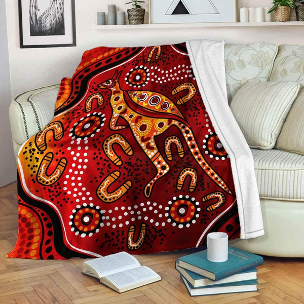 Aussie Dreamtime Australia Aboriginal Premium Blanket - Aboriginal Kangaroo dot painting - View 1