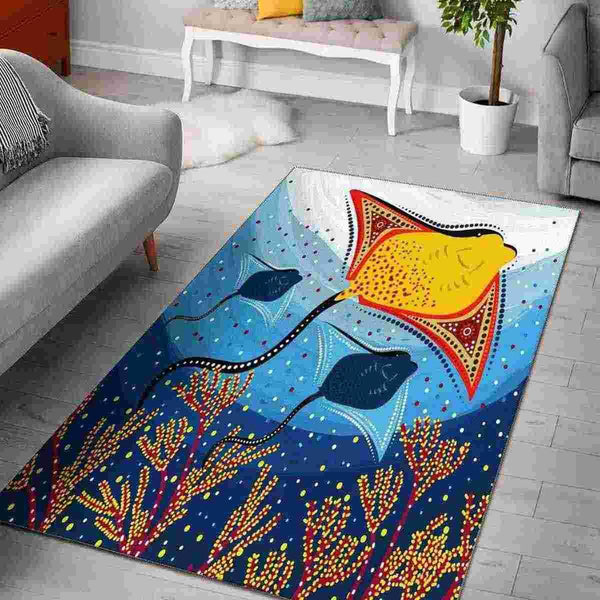 Aussie Dreamtime Australia Aboriginal Area Rug - Stingray Aboriginal art - View 1