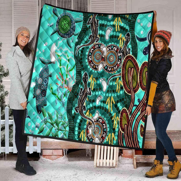 Aussie Dreamtime Australia Premium Quilt - Aboriginal Inspired Sea and Life - View 1