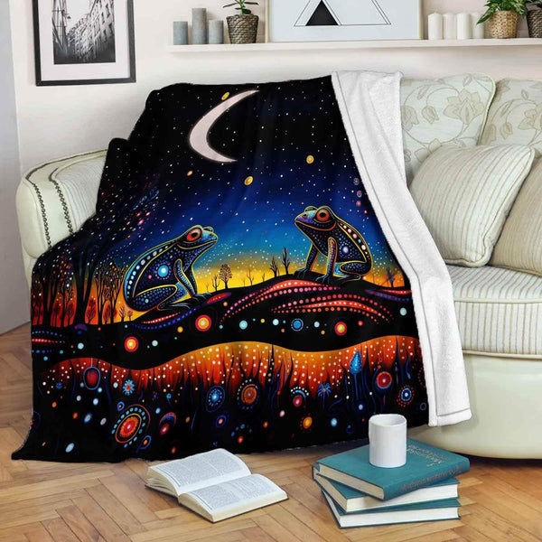 Aussie Dreamtime Australia Aboriginal Premium Blanket - Dreamtime starry night with Frogs - View 1