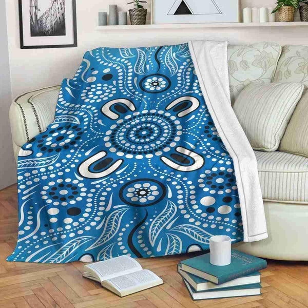 Aussie Dreamtime Australia Aboriginal Premium Blanket - Aboriginal Dot Painting Blue - View 1