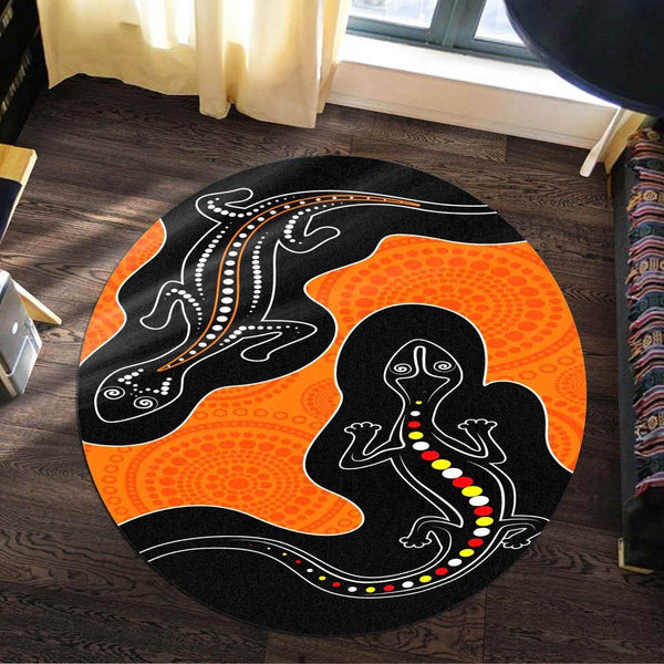 Aussie Dreamtime Australia Aboriginal Round Rug - Lizards Aboriginal art painting - View 1
