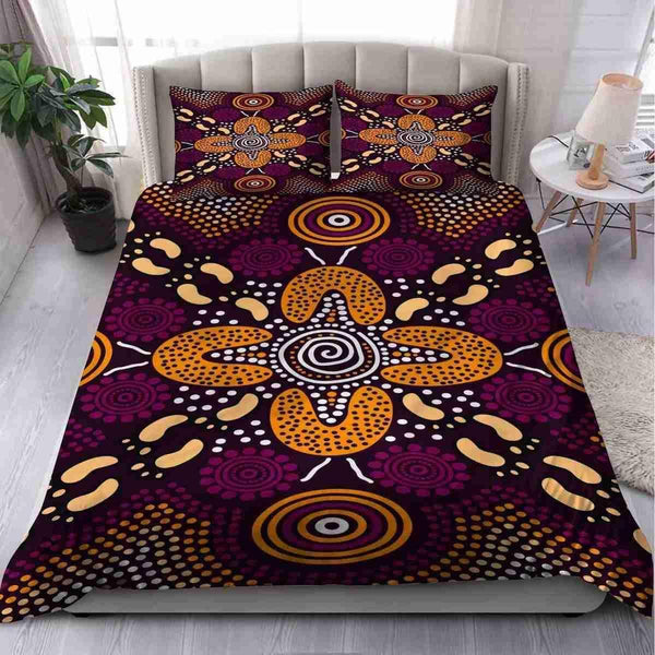 Aussie Dreamtime Australia Aboriginal Bedding Set - Dot Art Reunion Concept With Footprints - View 1