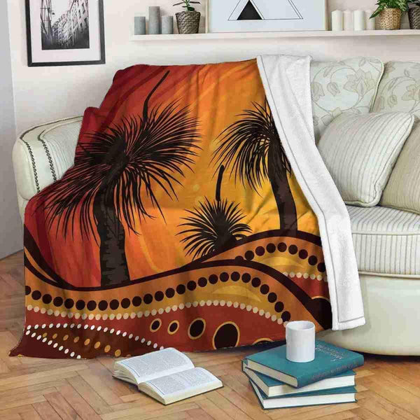 Aussie Dreamtime Australia Aboriginal Premium Blanket - Aboriginal style of Grass Tree artwork - View 1