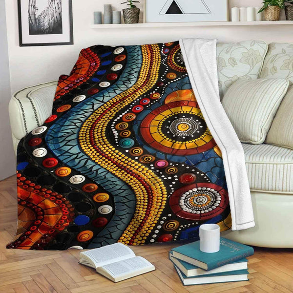 Aussie Dreamtime Australia Aboriginal Premium Blanket - Dreamtime Dot Art Concept - View 1