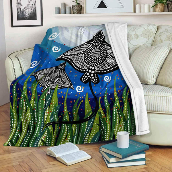Aussie Dreamtime Australia Aboriginal Premium Blanket - Aboriginal style of Stingray art - View 1