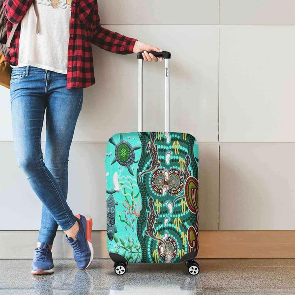 Aussie Dreamtime Australia Luggage Cover - Aboriginal Inspired Sea and Life - View 1
