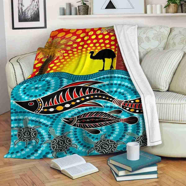 Aussie Dreamtime Australia Aboriginal Premium Blanket - Aboriginal Land and Sea Connection - View 1