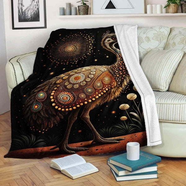 Aussie Dreamtime Australia Aboriginal Premium Blanket - Emu in a Starry Night - View 1