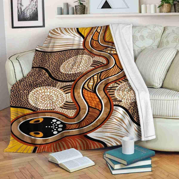 Aussie Dreamtime Australia Aboriginal Premium Blanket - Dreamtime Rainbow Serpent - View 1