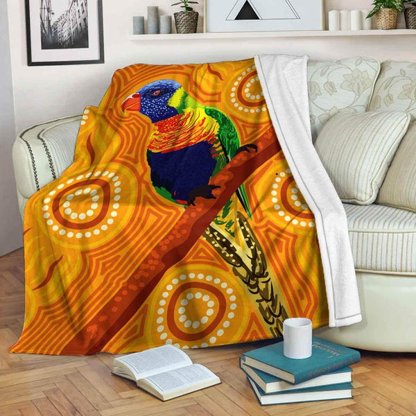 Aussie Dreamtime Australia Aboriginal Premium Blanket - Dot Rainbow Lorikeet artwork - View 1