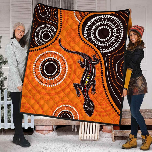 Aussie Dreamtime Australia Aboriginal Premium Quilt - Aboriginal art background with Lizard - View 1