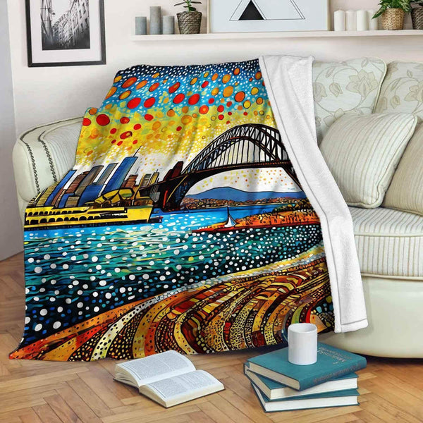 Aussie Dreamtime Australia Aboriginal Premium Blanket - Sydney Harbor bridge - View 1