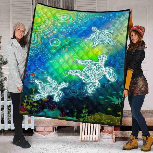Aussie Dreamtime Australia Aboriginal Premium Quilt - Turtles Dreaming in Ocean Painting - View 1