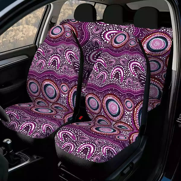 Aussie Dreamtime Australia Car Seat Covers Full Set - Purple Aboriginal dot art style painting - View 1