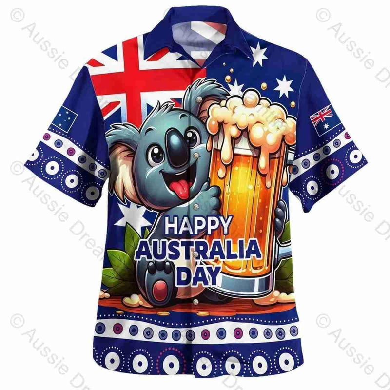 Aussie Dreamtime Australia Day Aboriginal Hawaiian Shirt - Happy Australia Day With Funny Koala Dot Art Painting - View 3