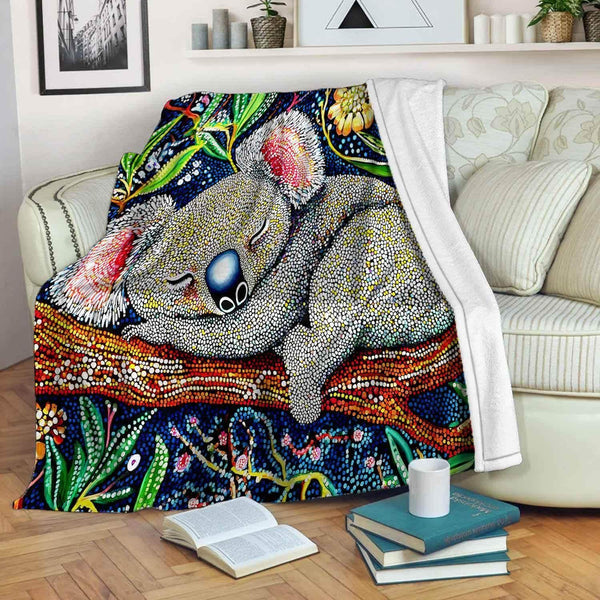 Aussie Dreamtime Australia Aboriginal Premium Blanket - Sleeping Koala bear - View 1