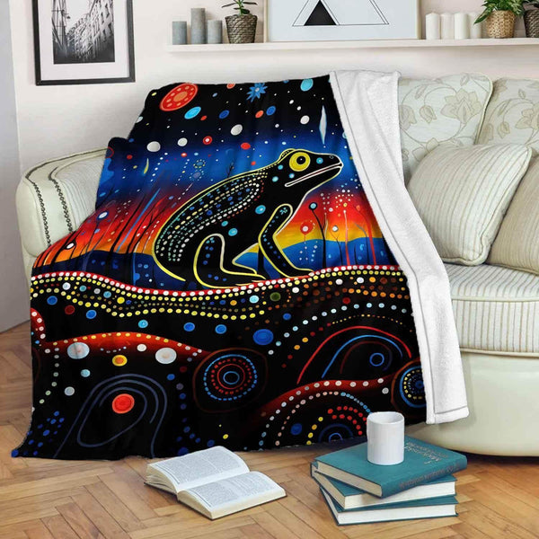 Aussie Dreamtime Australia Aboriginal Premium Blanket - Dreamtime story of a Frog - View 1