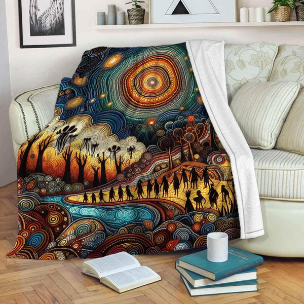 Aussie Dreamtime Australia Aboriginal Premium Blanket - Dreamtime story of the Land - View 1