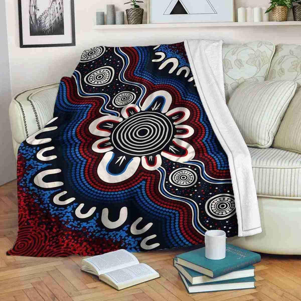 Aussie Dreamtime Australia Aboriginal Premium Blanket - Aboriginal style dot River background - View 1